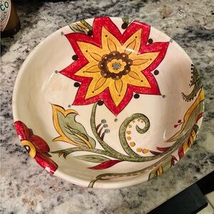 Pier 1 Floral Ceramic Bowl with Red and Green Accents